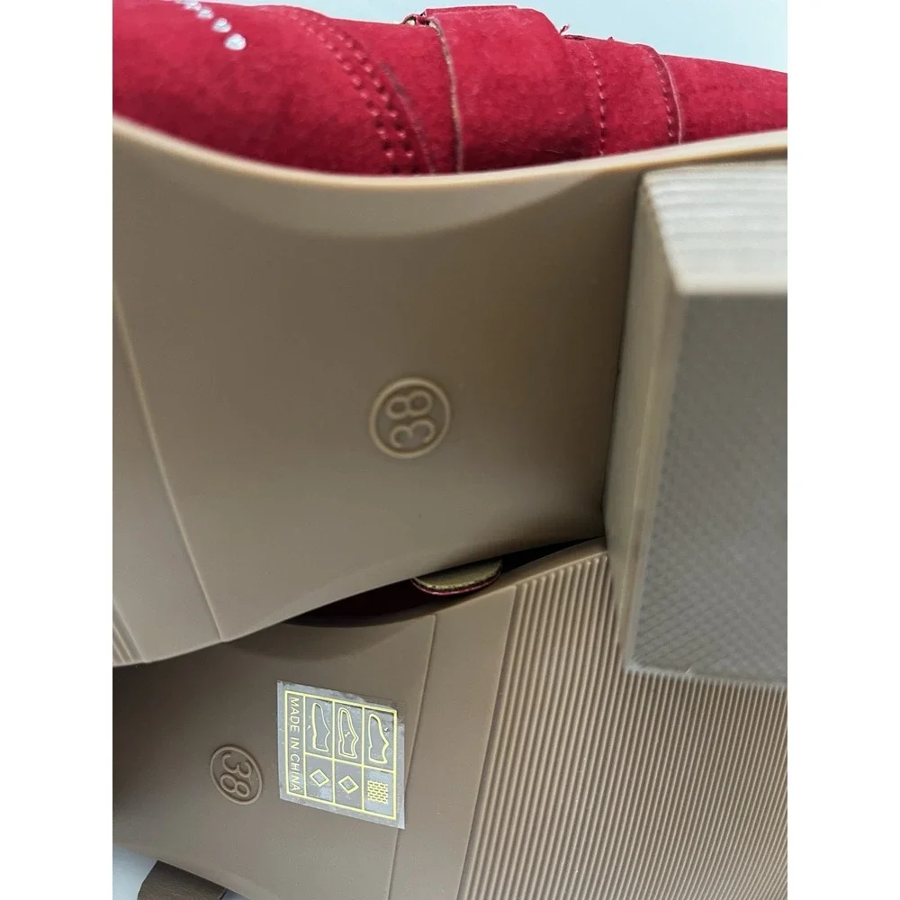 Red Faux Suede Ankle Boots Silver Accents Buckles New Without Tags Women's 7.5/8